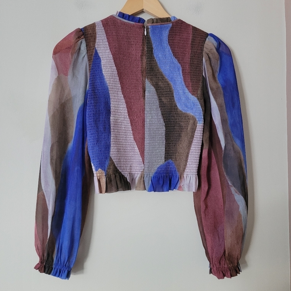 Aritzia Wilfred Tempest Smocked Prairie Long Sleeve Blouse Size XS - Picture 3 of 8
